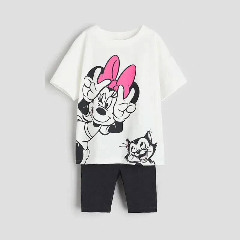 Disney Cartoon Girl Clothing Short Sleeve Suit Lovely Fashion Children's Loose Tees Tight Shorts Summer Kids Two Piece Set 9M-7Y - M & M Global