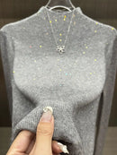 Slimming Knitted Sweater Women Hot Drill Soft Skin-friendly Warm Tops Half-high Collar Ribbed Long Sleeve Base Knitted Sweater