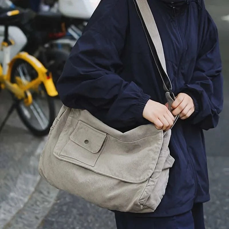 Casual Canvas Messenger Bag Versatile Flip Large Capacity Shoulder Book Bag For Student Adjustable Crossbody Bag For Men Women - M & M Global