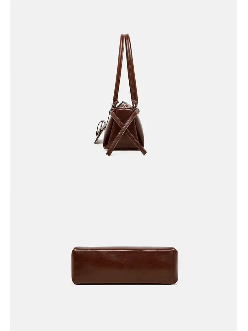 Genuine Leather Women's Baguette Bag Niche Retro Motorcycle Trend Cool belt Handbag New Luxury Design Shoulder Underarm Bag - M & M Global