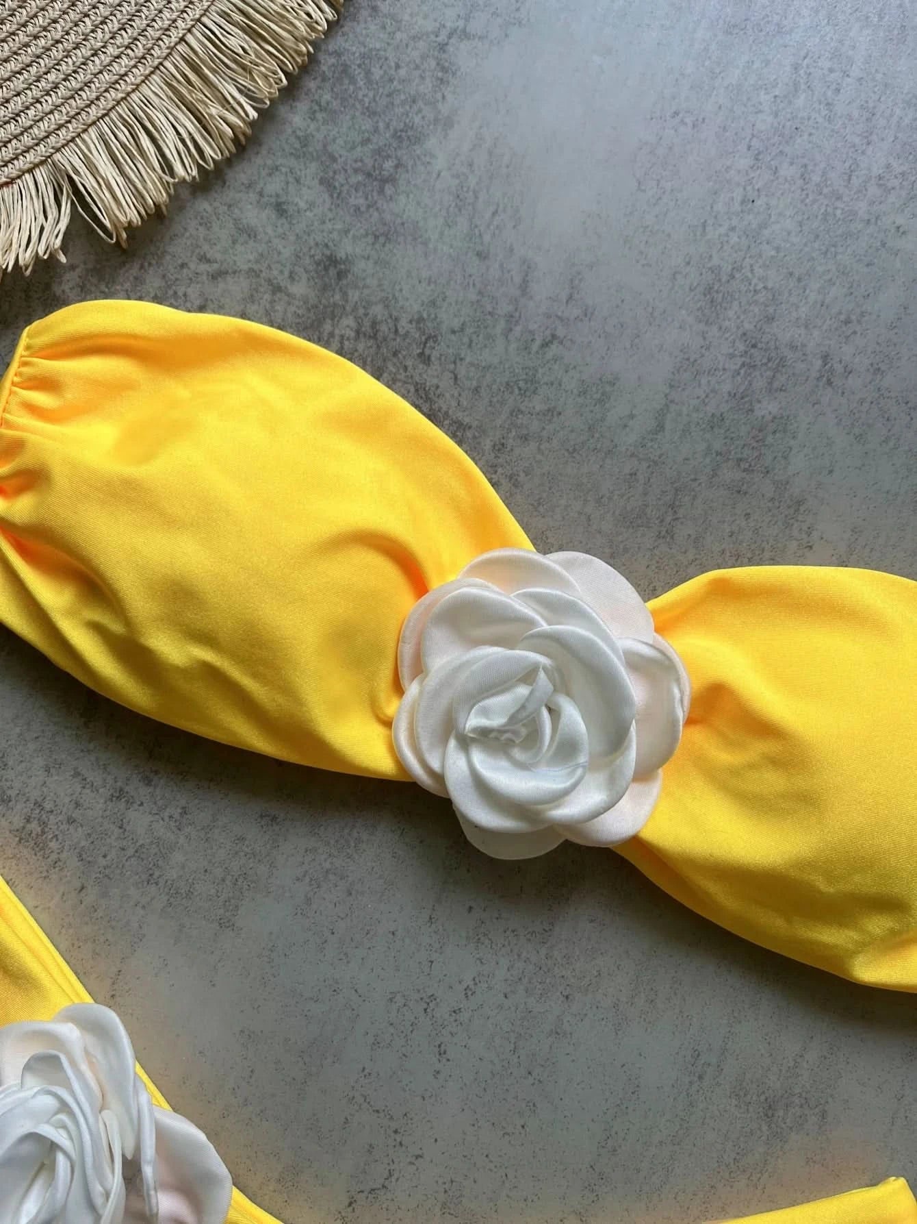 Sexy Flower Bandeau Swimwear Thong Bikini 2025 Women Lace-up Swimsuit Swimming Bathing Suit Brazilian Bikinis Sets Mujer Biquini - M & M Global