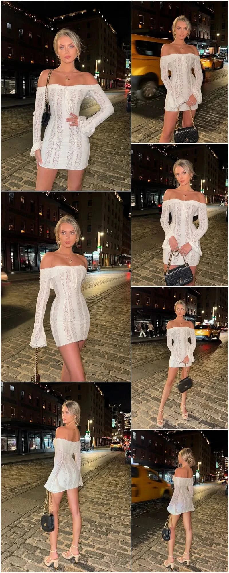 Mozision Floral Lace Off-shoulder Maxi Dress For Women White Strapless Backless Long Sleeve Bodycon Club Party Sexy Long Dress - M & M Global