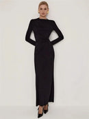 Tossy Fashion Autumn Pleated Long Dress Female High Waist Slim Bandage Solid Elegant Commute Clothes Ladies Y2k Maxi Dress 2024 - M & M Global