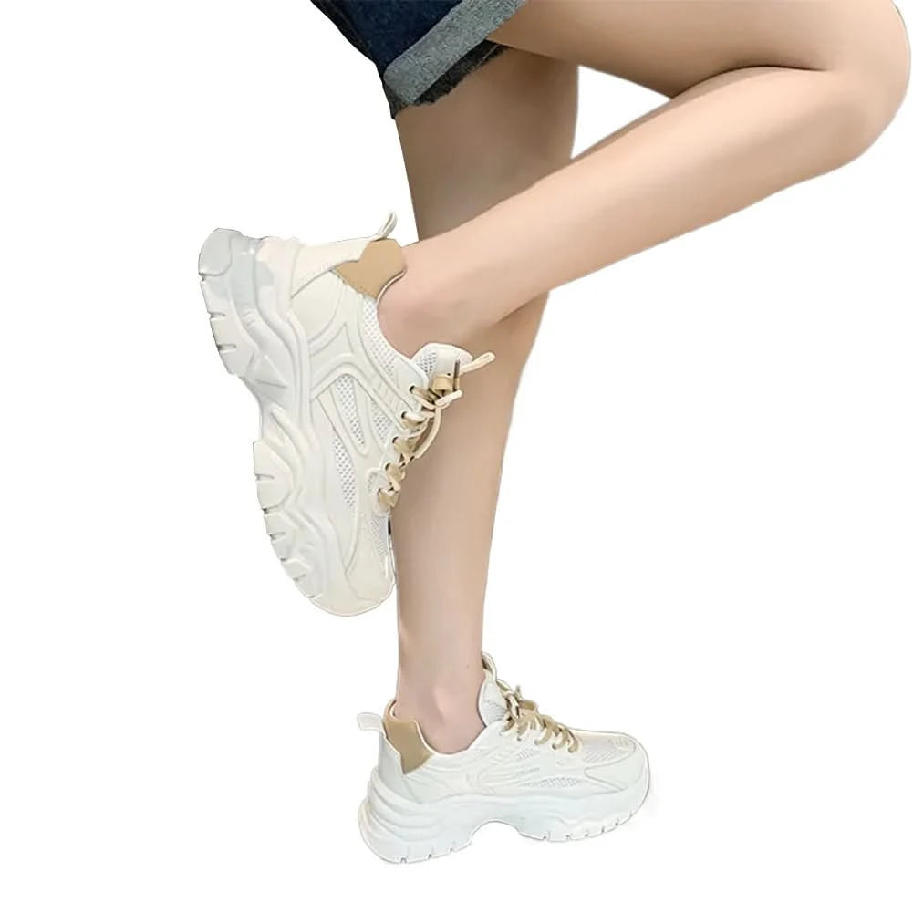 Chunky Fashion Sneakers Comfortable Casual Dad Shoes Lace-Up Walking Shoes Breathable Mesh for Women - M & M Global