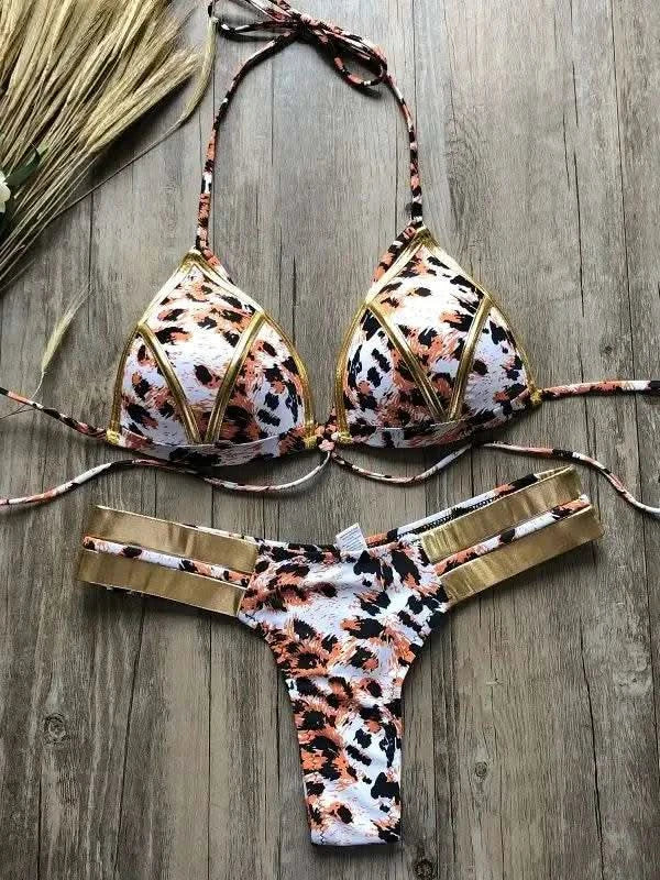 Contrast Trim Wrap Lace Up Bikini Sets Swimsuit For Women High Waist Two Pieces Swimwear 2022 Beach Bathing Suits - M & M Global