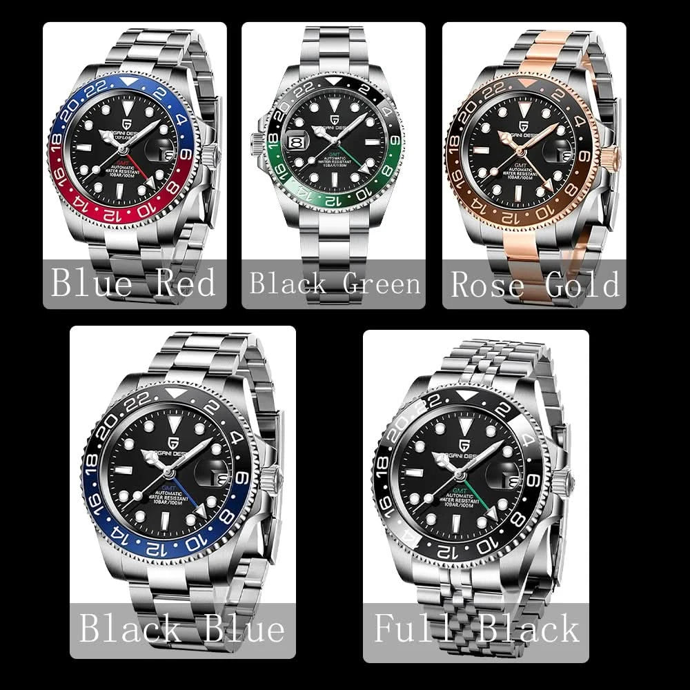 PAGANI DESIGN PD-1662 Luxury GMT Men Mechanical Wristwatch Sapphire Glass Stainless Steel 100M Waterproof Automatic Watches - M & M Global