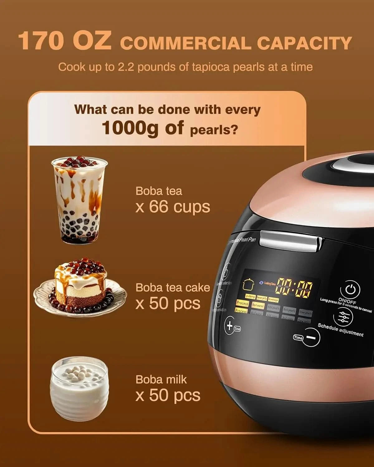 5L Boba Maker Machine Commercial Intelligent Tapioca Cooker with Even Heat Distribution, Anti-Overflow & Pressure Relief Valve, - M & M Global