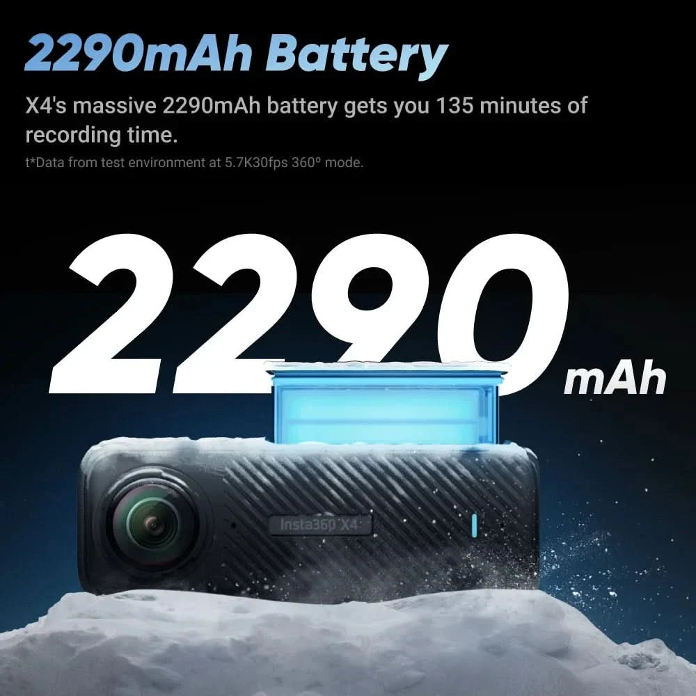 Insta360 X4 - 8K Waterproof 360 Action Camera, 4K Wide-Angle Video, Invisible Selfie Stick,  135 Min Last，Removable Lens Guards, - M & M Global