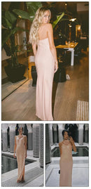 VC Women Elegant 3D Flowers Halter Backless Sexy Club Sequin Bodycon Prom Long Dress Party Festival Split Dress - M & M Global