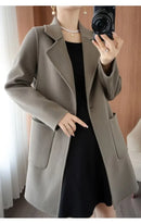 Plus Size Women's Long Sleeve Woolen Coat Pure Color Slim Fit Midi Length Spring New Style Compact Size Versatile Quality Pol...
