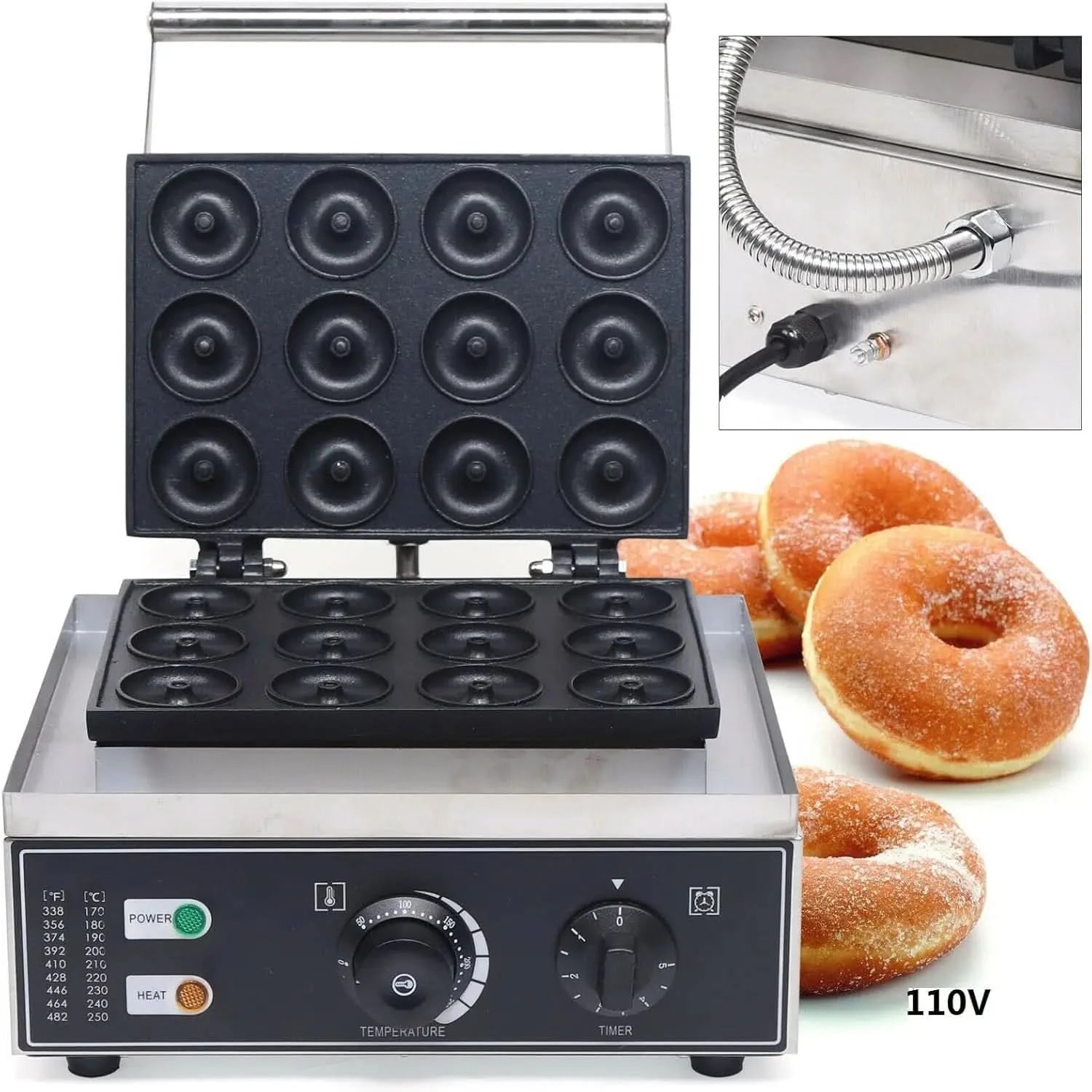 Commercial 12-Hole Donut Maker, 1550W Electric Donut Making Machine Small Donut Maker Mini Donut Maker Machine for Breakfast, Sn - M & M Global