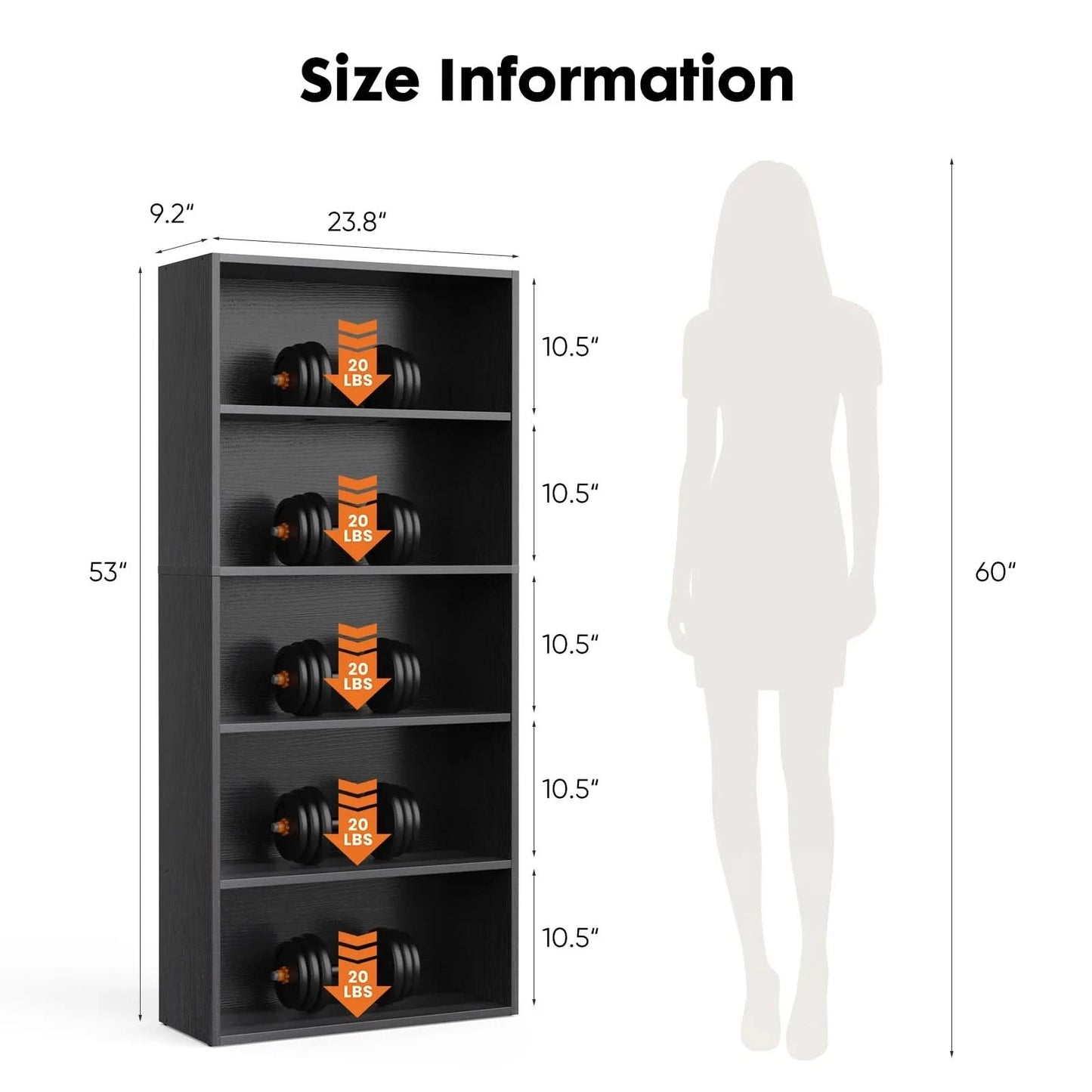 JHK 6 Tier Wooden Shelf Bookcase 63 Inch Tall Floor Standing Open Bookshelf for Living Room and Home Office Personalized Storage