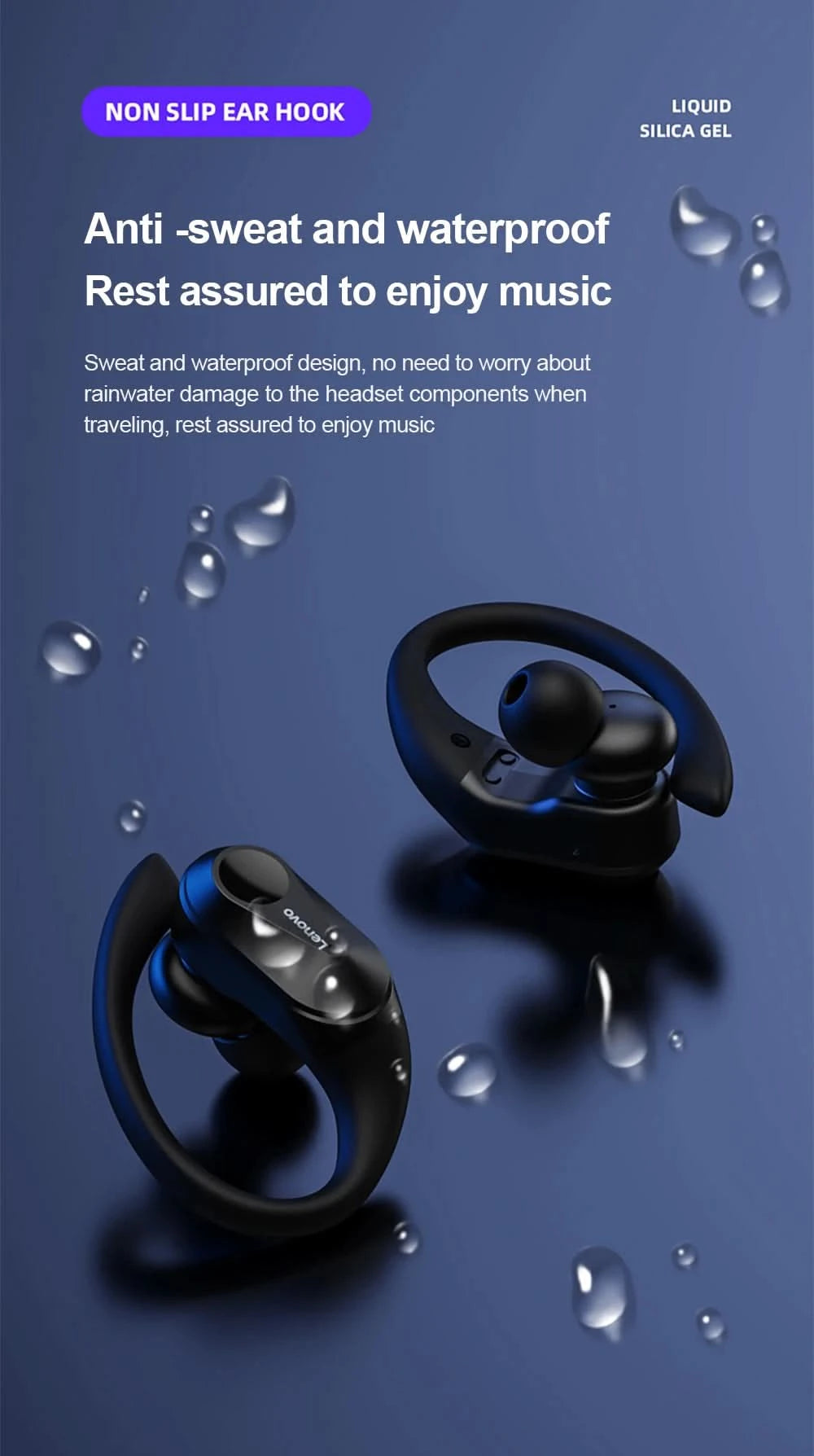 Lenovo LP75 Sports Wireless Earphones with Mics,Button Control, LED Power Display,Hifi Stereo Sound Bluetooth 5.3 TWS Headphones - M & M Global