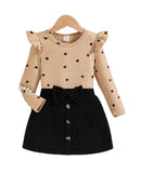 Girls’ 2-Piece Heart & Polka Dot Top and Black Skirt Set