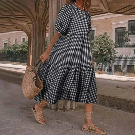 M XXXL Oversized Long Dress for Women 2024 Summer Short Sleeve Beach Bohemian Sundress Korean Fashion Loose Slim Female Clothing - M & M Global