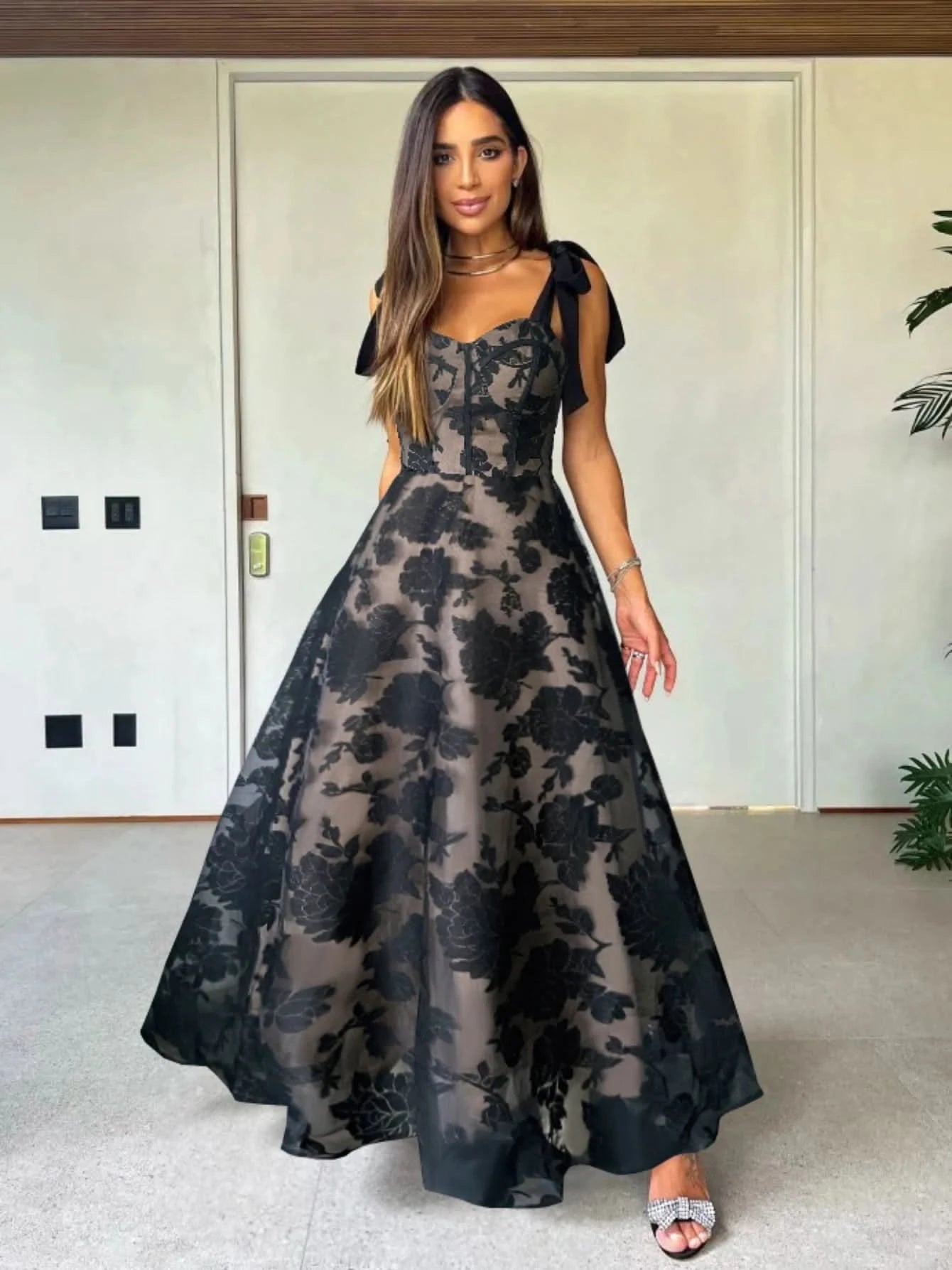 Sexy Lace Jacquard See Through Women Dress Sleeveless Tie Up Backless lace Long Dress Summer Party Ladies Bandage Party Dress - M & M Global