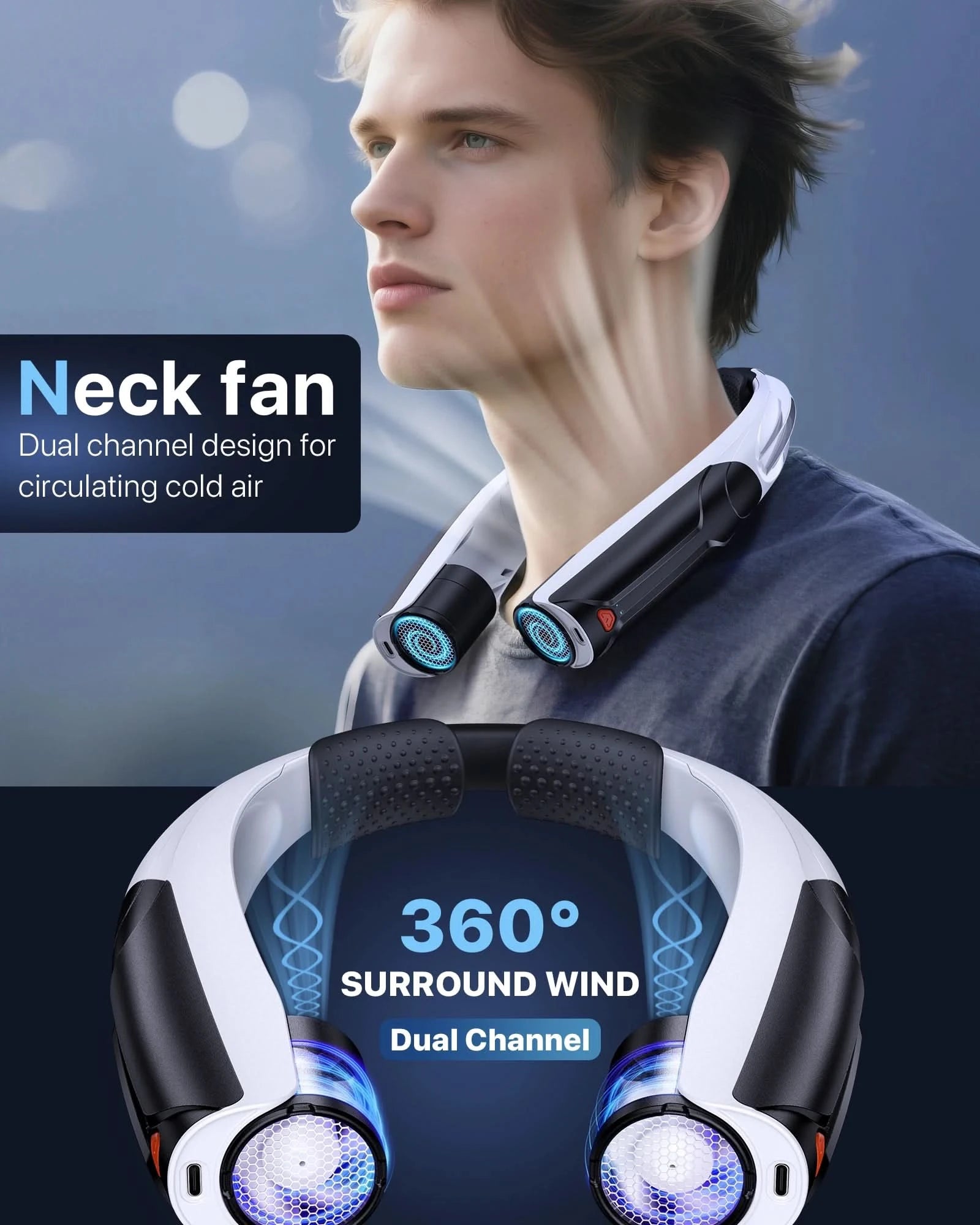 Portable Hands-Free Neck Fan 6000mAh Battery USB-C Rechargeable Ultra-Quiet 4 Adjustable Speeds Perfect for Office Outdoor Trave - M & M Global