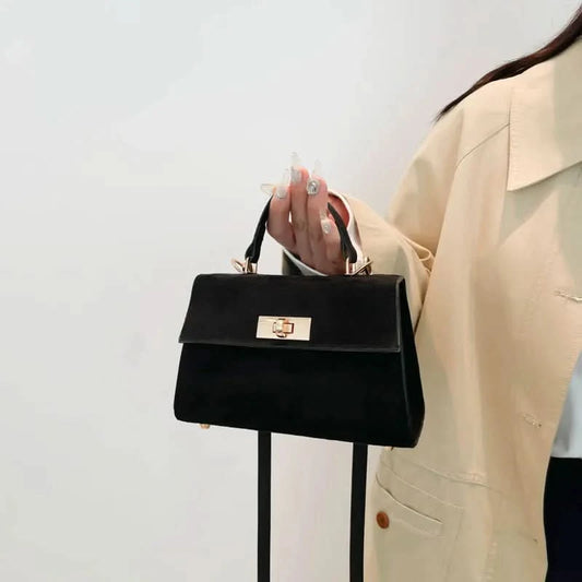 Trendy Suede Shoulder Bag Square Clutch Handbag with Adjustable Strap Satchel Purse Tote Bag for Women Work Shopping Travel - M & M Global