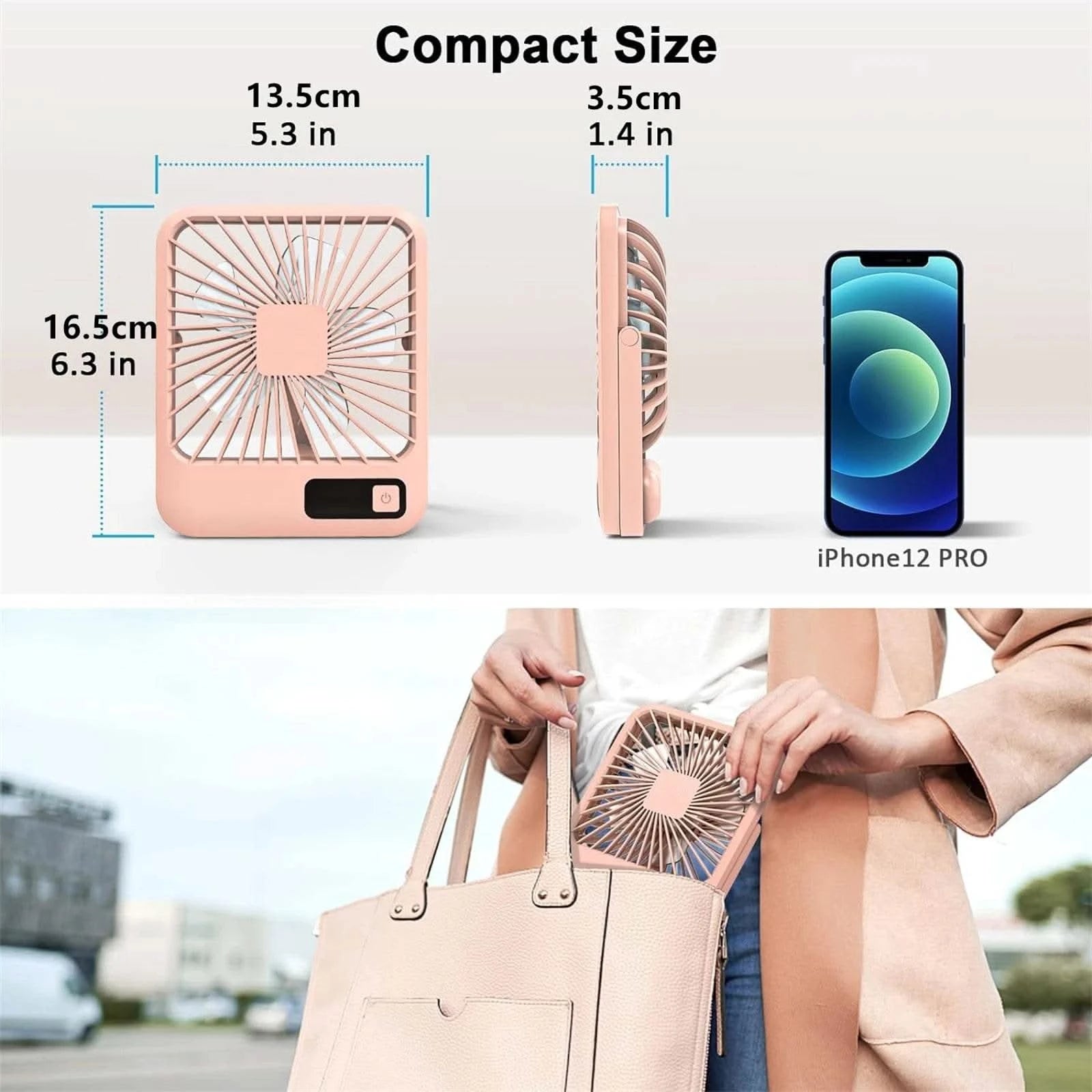 Desk Fan, Portable USB Rechargeable Fan, 180° Tilt Folding Personal Fan With Power Display, 5 Speeds Ultra Quiet Table Fan - M & M Global