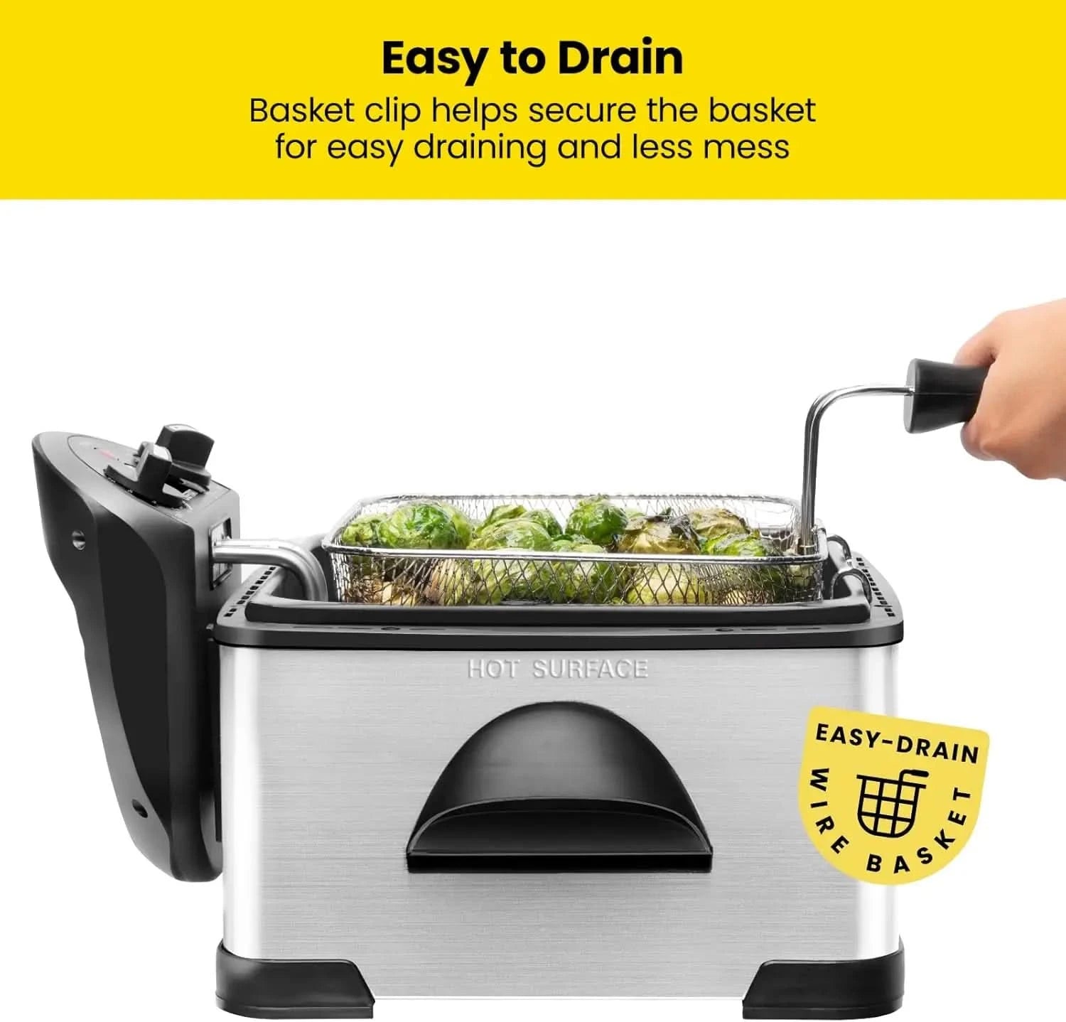 4.5 Liter Deep Fryer w/Basket Strainer, XL Jumbo Size, Adjustable Temperature & Timer, Perfect for Fried Chicken, Shrimp, French - M & M Global
