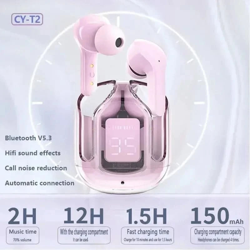 Original T2 Wireless Bluetooth Earphone Transparent HIFI Headphones LED Power Digital Display Stereo Sound Earphones for Xiaomi - M & M Global