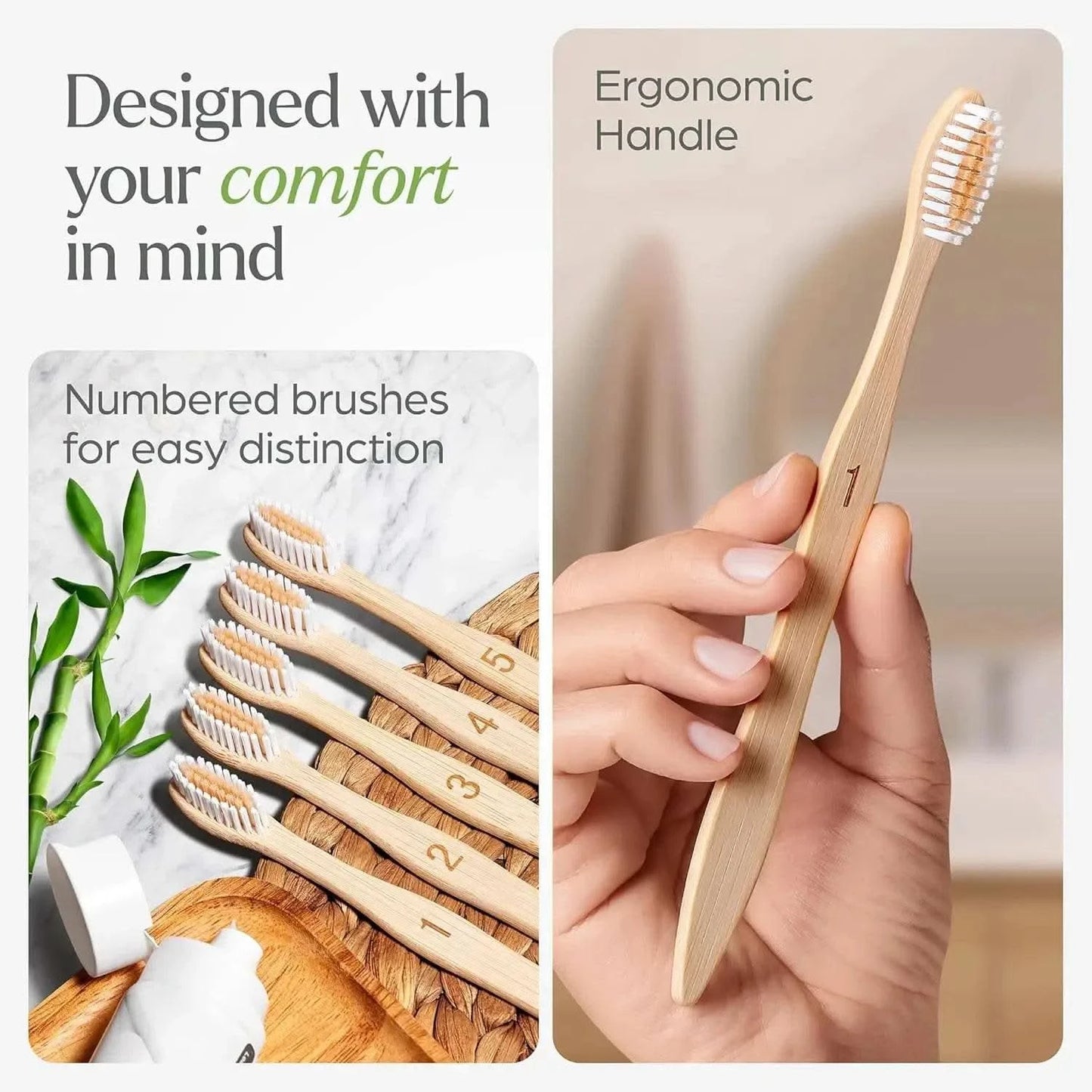 Biodegradable bamboo toothbrush 10 packs, environmentally friendly, compostable natural wooden toothbrush - M & M Global
