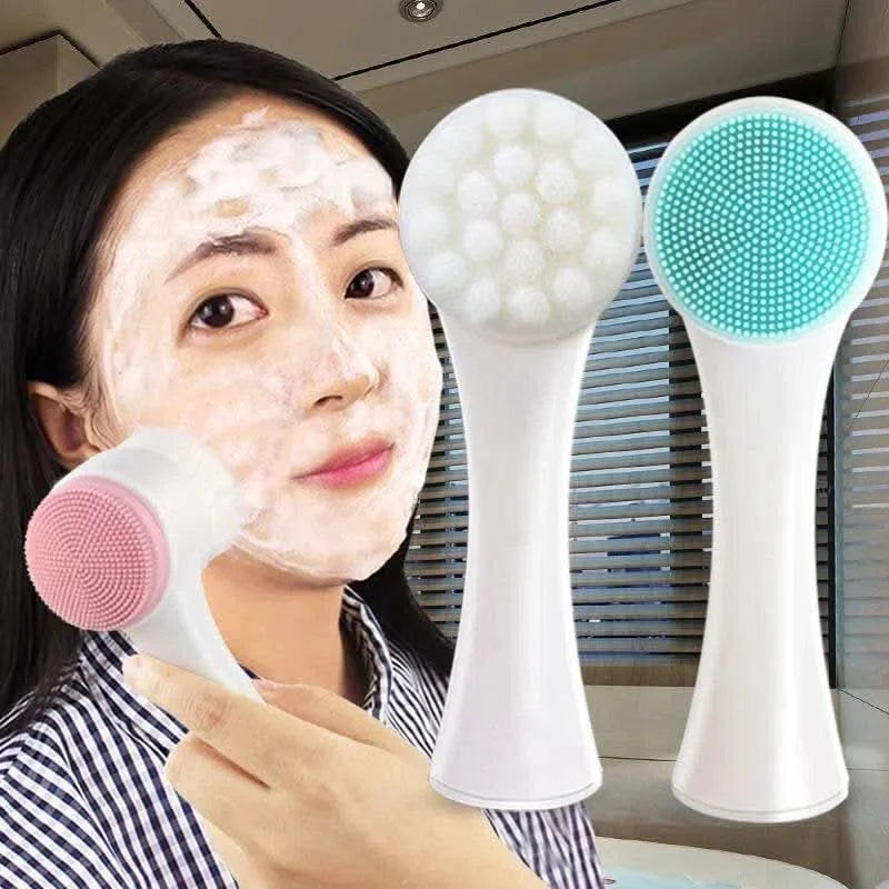 3D Bilateral Silicone Facial Cleanser Manual Massage Facial Brush Soft Bristles Silicone Double-Sided Face Brush Cleaning Tools - M & M Global