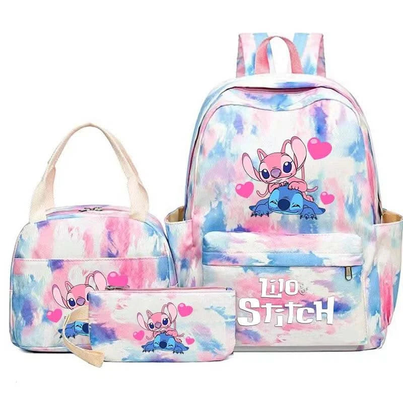 3Pcs Lilo Stitch Colorful Backpack Set With Tote and Pouch Large Capacity Lightweight And Breathable Outdoor Knapsack - M & M Global