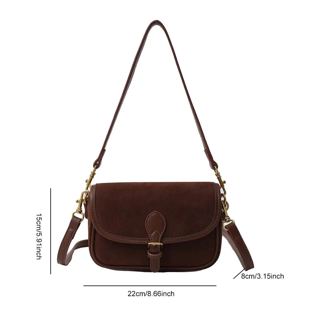 Korean Fashion New Small Square Bag Shoulder Bags Brown Niche Retro Suede Surface Leisure Versatile Trend Lady Crossbody Bags - M & M Global
