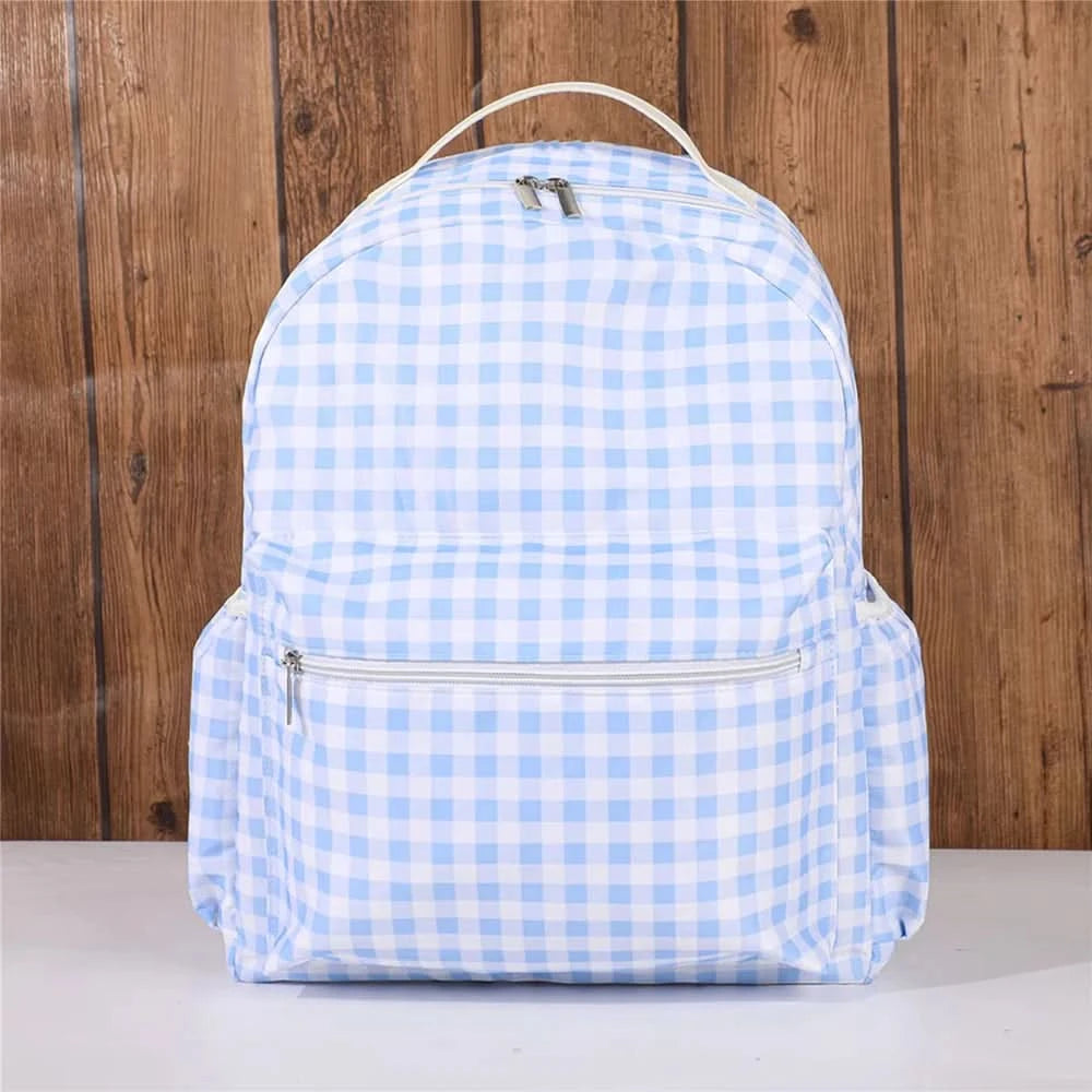 Ruffle Plaid Backpack Girl Pink/Blue Nylon For Women Outdoor Travel Weekend Book Schoolbags Back To School Gifts For Kids - M & M Global