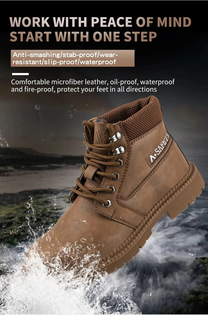 Men's Waterproof Steel Toe Work Boots High-Top Safety Shoes Slip Resistant Protective Boots Indestructible Comfort Arch Support