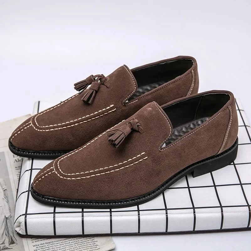 Men's Loafers Brand Suede Leather Shoes Vintage Slip-on Classic Casual Men Driving Shoes Wedding Male Dress Shoes Tassel pointed - M & M Global