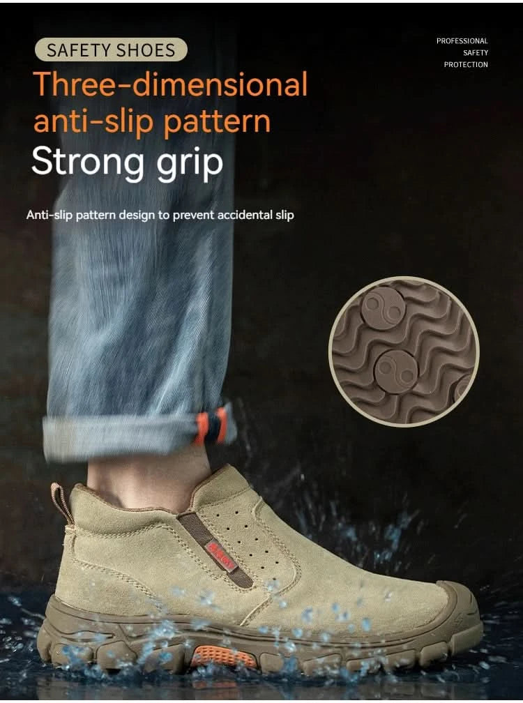 Mens Work Boots Composite Toe Safety Footwear Metatarsal Guard Puncture-Proof Construction Work Shoes Anti-Slip Rubber Outsole