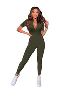 New Autumn and Winter 2025 Short Sleeve V Neck  Bodycon Jumpsuit Full Lengt Rompers Women Jumpsuits