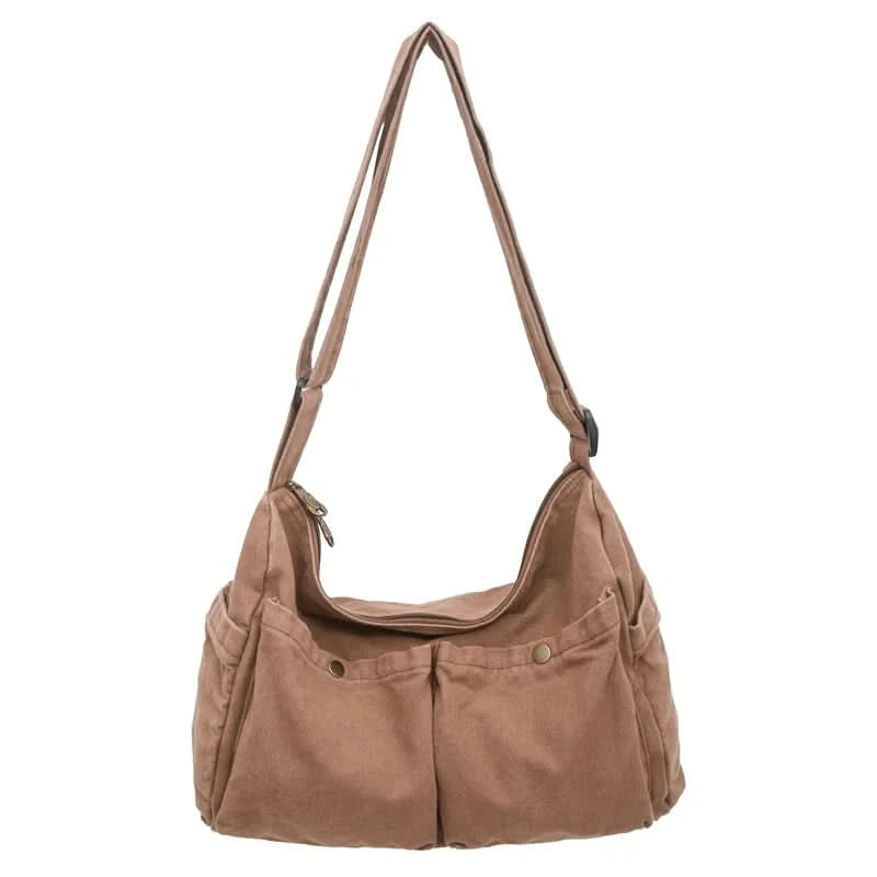 Vintage Style Canvas Messenger Bag Casual Travel Crossbody Bag Retro Large Capacity Shoulder Bag Multi Pocket Shoulder Bag - M & M Global
