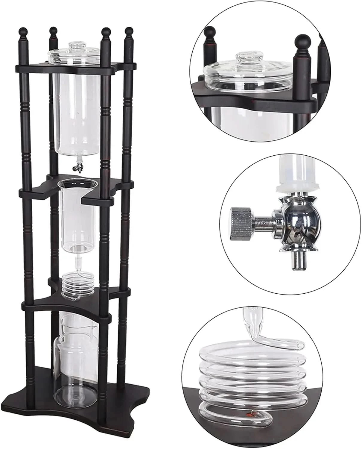 Cold Brew Maker Tower Iced Coffee Maker 2500ml Vertical Japanese Style Glass Container and Wood Stand 25 Cups With Slow Drip Tec - M & M Global