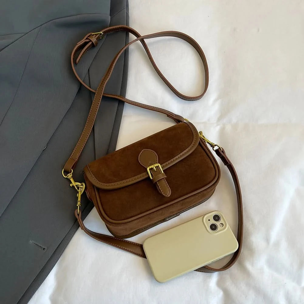Korean Fashion New Small Square Bag Shoulder Bags Brown Niche Retro Suede Surface Leisure Versatile Trend Lady Crossbody Bags - M & M Global
