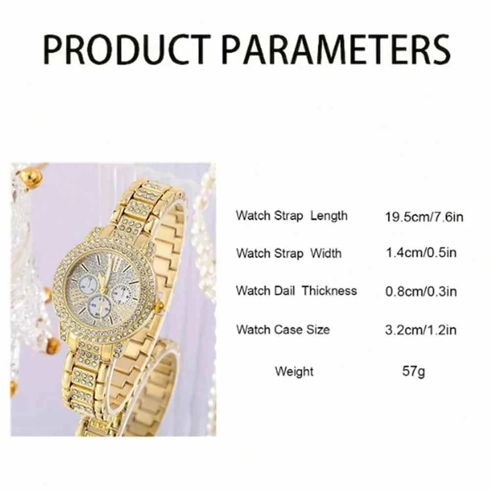 Women's Quartz Watch Gold Luxury Women Ring Necklace Earring Rhinestone Fashion Wristwatch Casual Ladies Watches Jewelry Set ﻿ - M & M Global