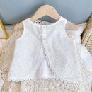 2PCS Kids Sets Summer Girl Clothes Children Hollow Lace Sleeveless Tops Shorts Set Fashion Baby Girl Cardigan Fake Two Suit - M & M Global