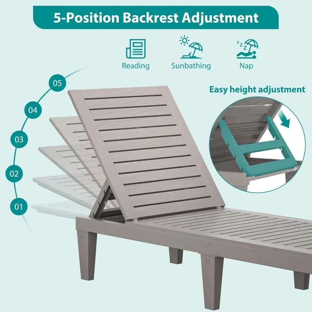 Outdoor Chaise Lounge Chair Set of 2 for Poolside Patio, Water-Resistant Tanning Chair Recliner with Adjustable Backrest,