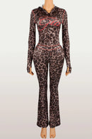 New cross-border INS fashion print trendy street casual leopard print zipper long-sleeved coat and pants set