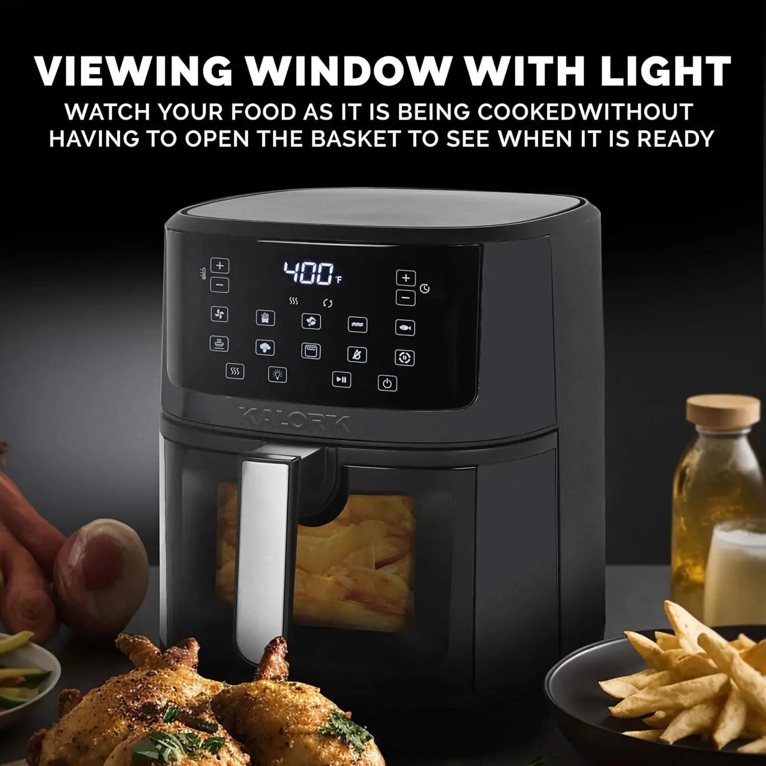 7 Quart Touchscreen Air Fryer with Window, Black (FT 52324 BK) - M & M Global