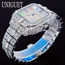 2025 UNIGUET Luxury Diamond Watch For Men With Rainbow Dial Calendar Quartz Watches Fashion Hip Hop Iced Out Wristwatch Man Gift - M & M Global