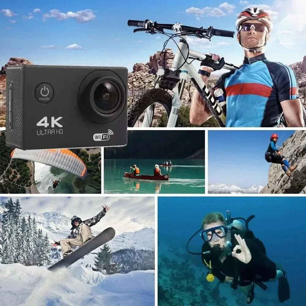 Action Camera 4K WiFi 2.0-inch Screen Waterproof 170D Underwater sports video cameras for motorcycle helmet Outdoor Sport Cam - M & M Global