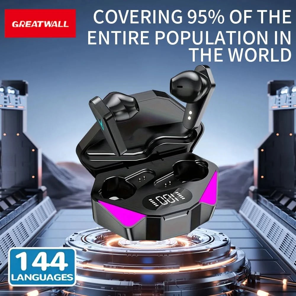 GreatWall Translation Earphones with Digital Battery Display, Built in Microphone for High Definition Call, Long Battery Life