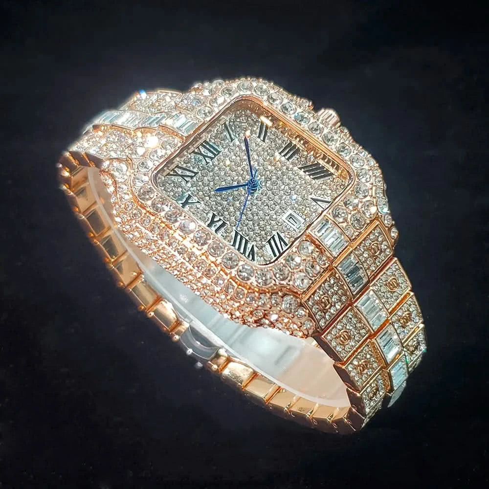 Luxury Original Brand Men Watch Fashion Bling Diamond Inlay Square Wristwatch Hip Hop Iced Out Man Jewelry Clock - M & M Global