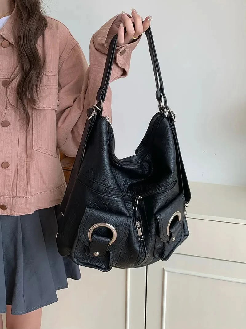 Vintage Women's Bag Leather Multifunctional Shoulder Bag Fashion Ladies Backpack Waterproof Wearable Square Backpacks - M & M Global