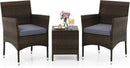 3 Piece Patio Furniture Set, Outdoor Wicker Patio Chairs with Soft Cushions & Tempered Glass Top Table, PE Rattan Bistro