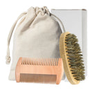 Men Shaving Bamboo Brush Comb Set Boar Bristle Portable Barber Beard Brush Comb Scissors for Facial Cleaning Styling Tool - M & M Global