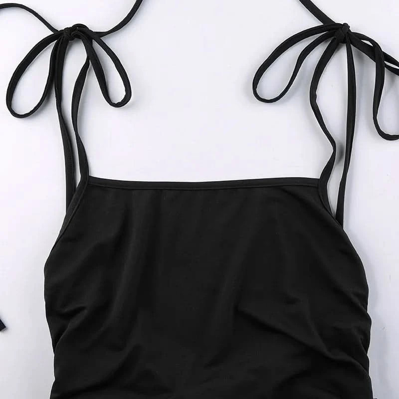 Fashion Strappy Ruched Sexy Black Dress Irregular Elegant Backless Long Dress Party Summer Dresses Women Clothes Vintage Dress - M & M Global